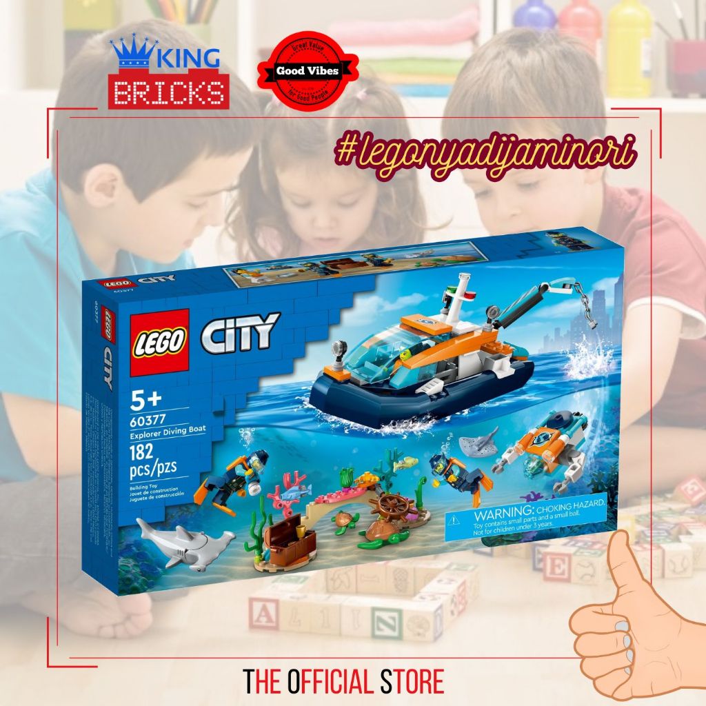 LEGO Original CITY 60377 Explorer Diving Boat - Mainan Anak Edukasi Kapal Penyelam Selam