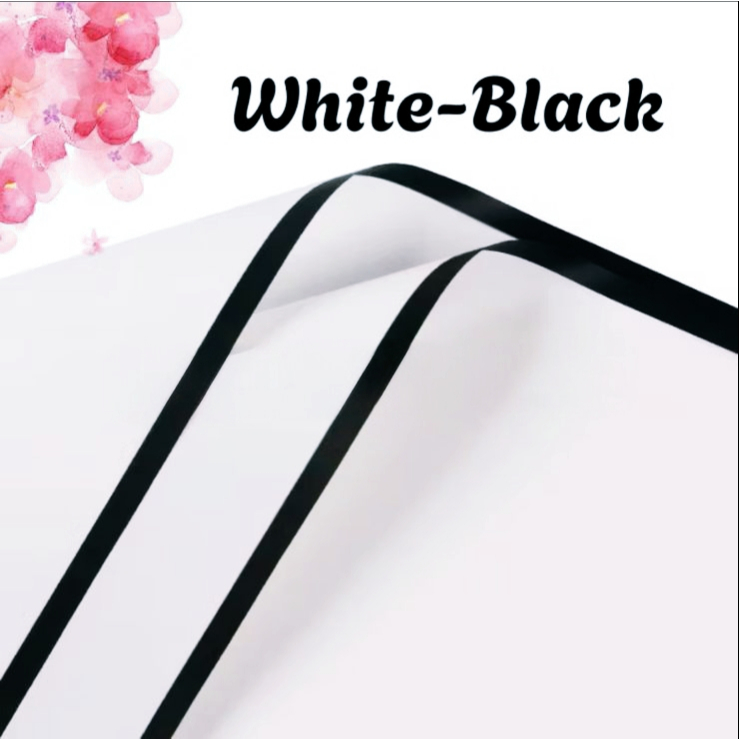 20 Lembar Kertas Buket Cellophane Frame WhiteBlack Flower Wrapping