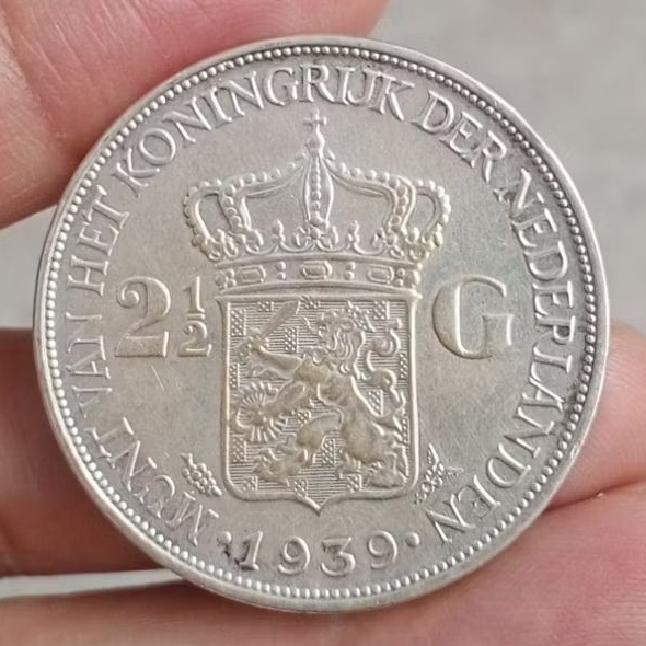 koin perak 2,5 Gulden Wilhelmina thn 1939