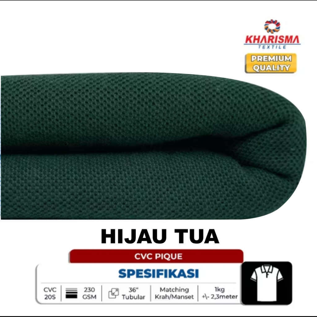 Kain Bahan Kaos Polo Pique CVC 20s Hijau Tua Hijau Botol ⭐ada Kerah Krah Manset Kharisma Textile Ece