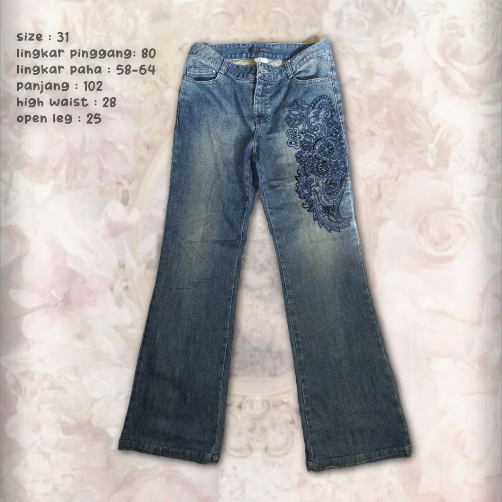 Carries Note Flare jeans bordir Y2K