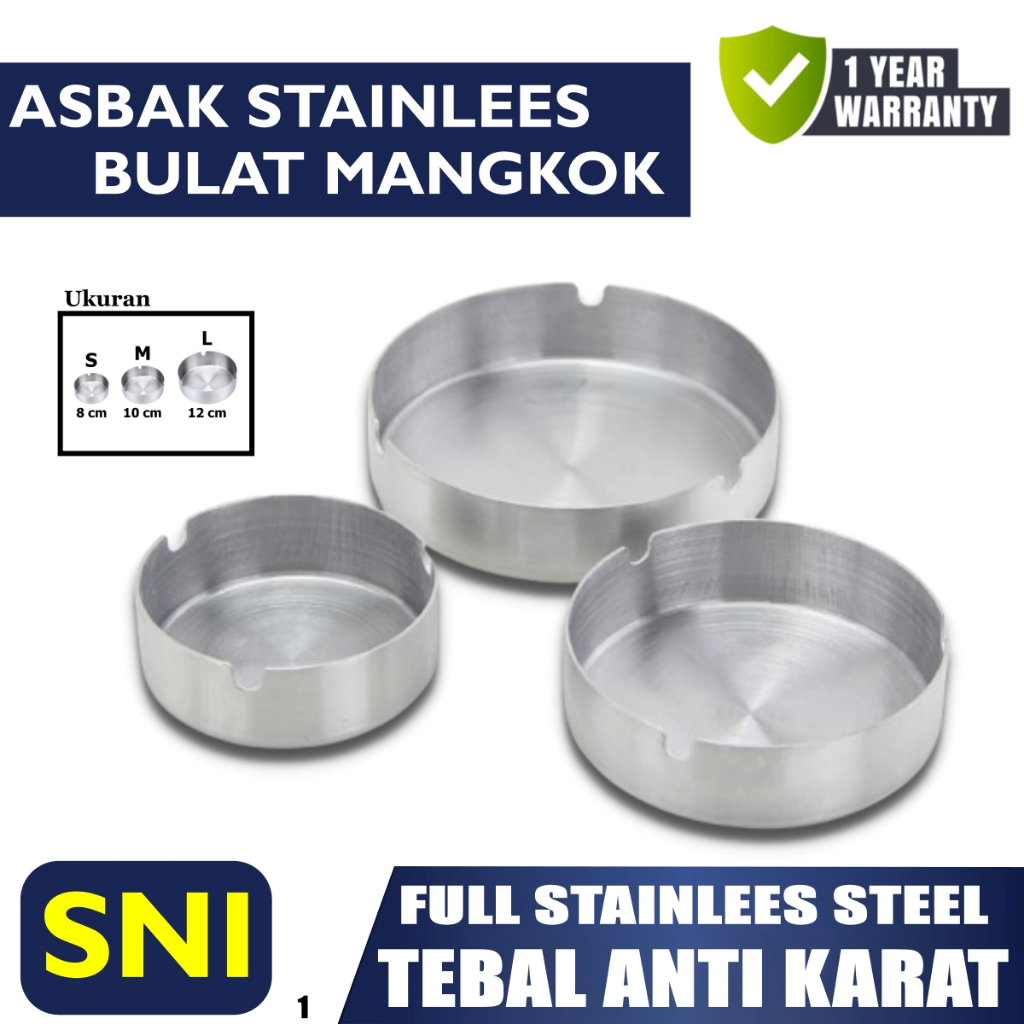 Asbak Stainless 10 Cm 8 Cm 12 Cm Bulat Mangkok Stainless Steel Tebal Anti Karat Murah