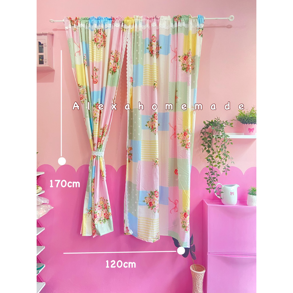 GORDEN  JENDELA , Gorden Kotak pink + RENDA 2 helai free Tali renda (dapat 2 helai seperti contoh)