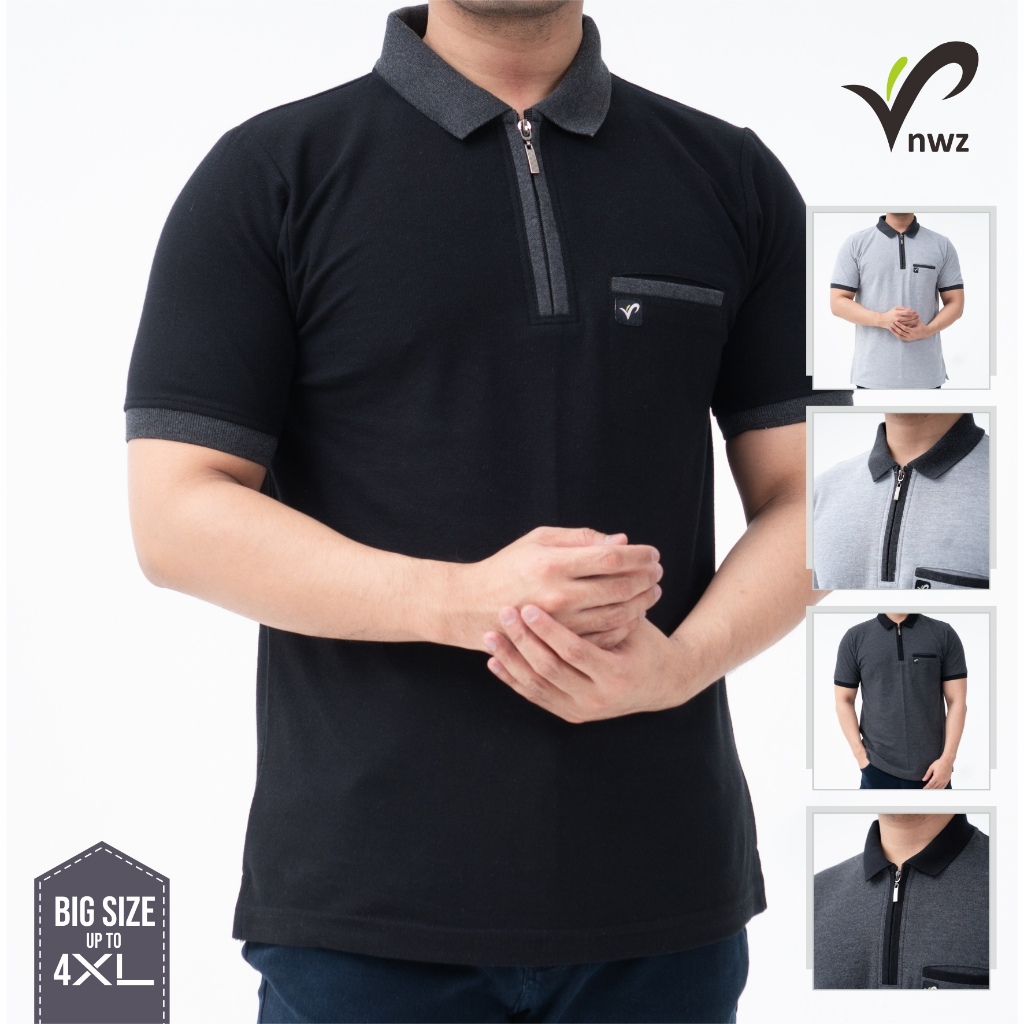 Kaos Polo Kerah Wangki Pria Zipper Saku – Jumbo | Kaos Resleting