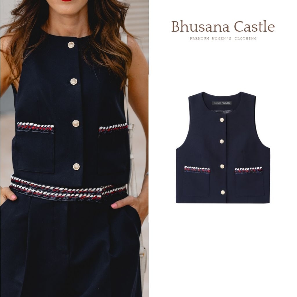 Bhusana Castle 78902 navy classy vest top / vest wanita / rompi wanita