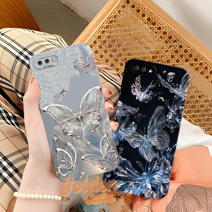 Case HP OPPO A3S / Realme C1 / OPPO A1K / Realme C2 Motif butterfly glitter aeshetic - Case Kekinian
