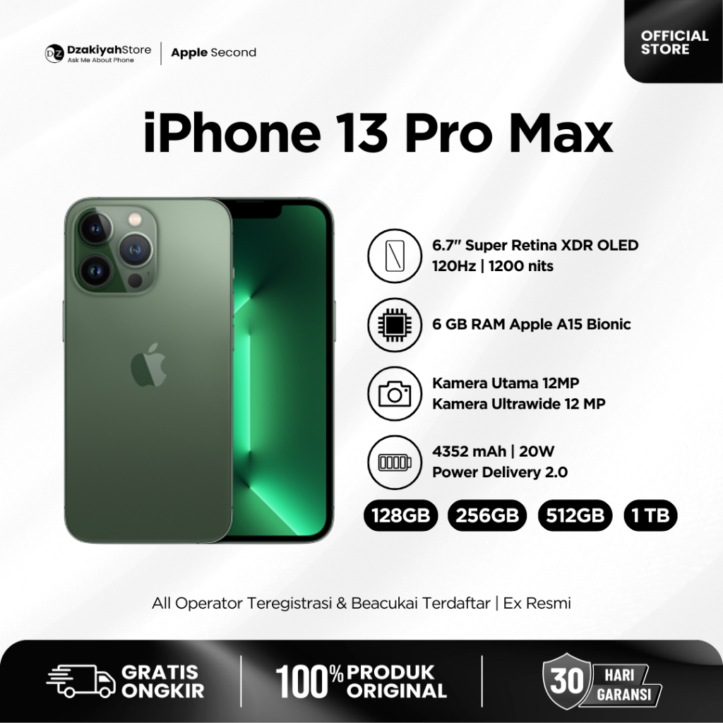 IPHONE 13 PRO MAX 128GB 256GB 512GB 1TB SECOND ORIGINAL ALL OPERATOR