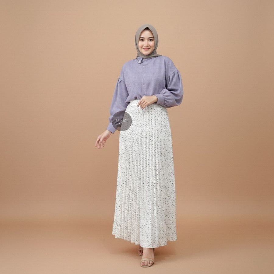 Haseena Rok Plisket Zeina Motif Polkadot Emas Mini Tabur Skirt Wanita Kekinian