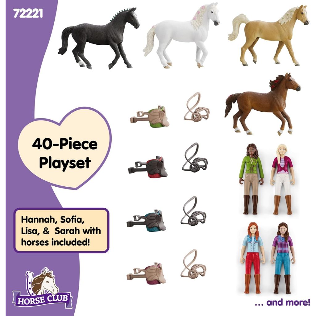 Schleich Horse Club - Complete 40PC Horse Rider Playset Hannah, Sofia, Lisa and Sarah Poseable Rider
