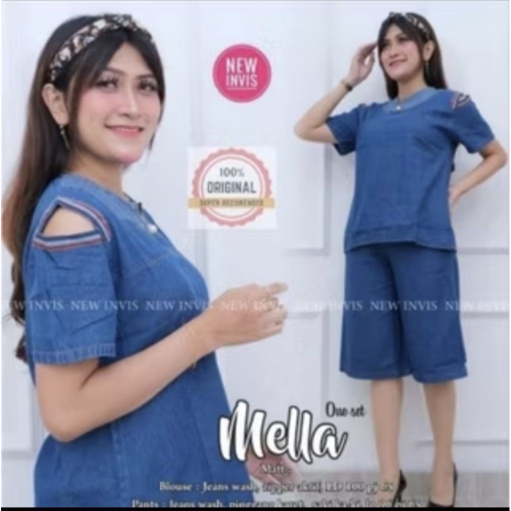Stelan Jeans Wanita Lengan Pendek Kain Jeans Washed Lembut Nyaman Model Terbaru