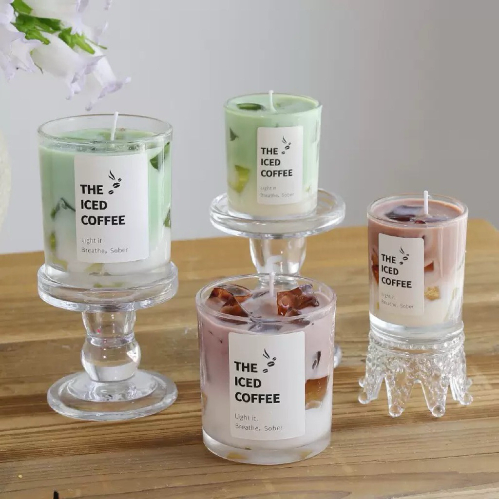 Lilin Aromaterapi Jelly Matcha Cup Handmade — Lilin Dekoratif Silinder untuk Rumah & Pesta
