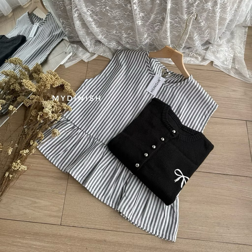 Mismara Inner Vest Wanita Mydinish Motif Garis Ruffle Look Korea Kekinian