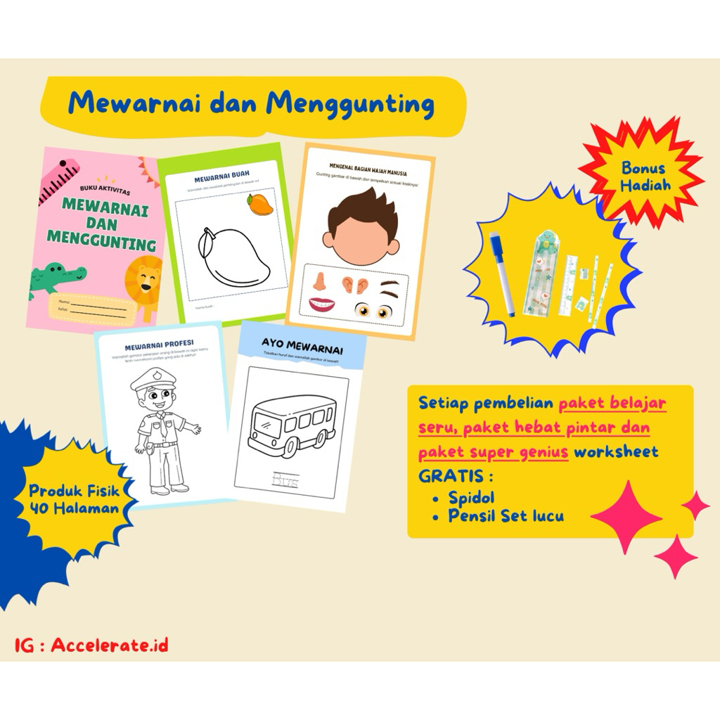 Worksheet Mewarnai & Menggunting Anak TK PAUD – Motorik Halus, Tracing, Aktivitas 2–5 Tahun