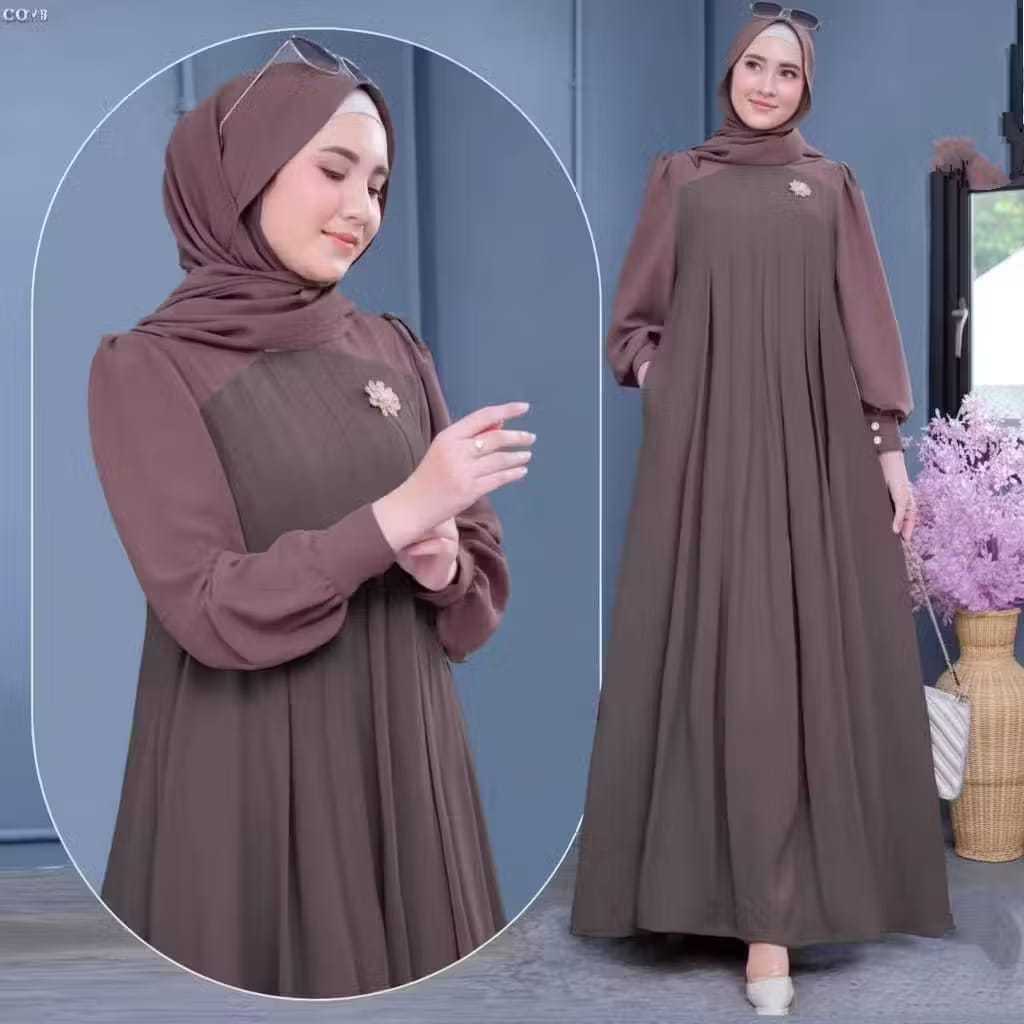 Zelia Dress Crinkle Marbela Anti UV Baju Muslim Wanita Model Baru Cantik