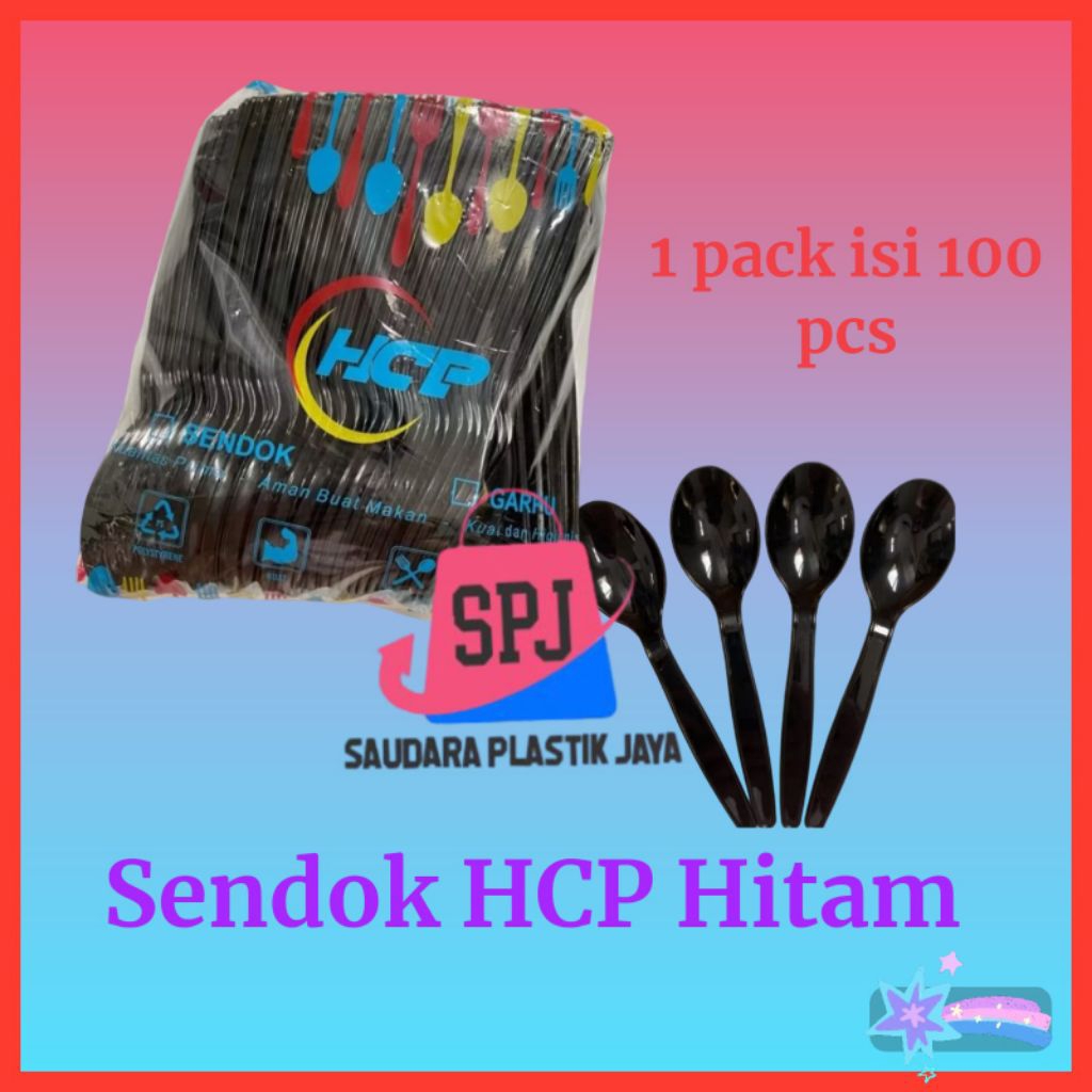 Sendok plastik HCP/Sendok makan hitam 1 pack isi 100pcs