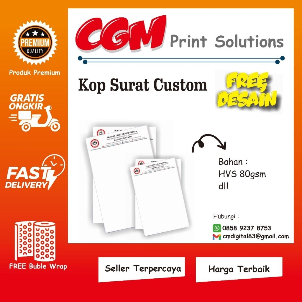 Cetak Kop Surat | 1 Rim | A4 (21 x 29,7 cm) - 80 gsm