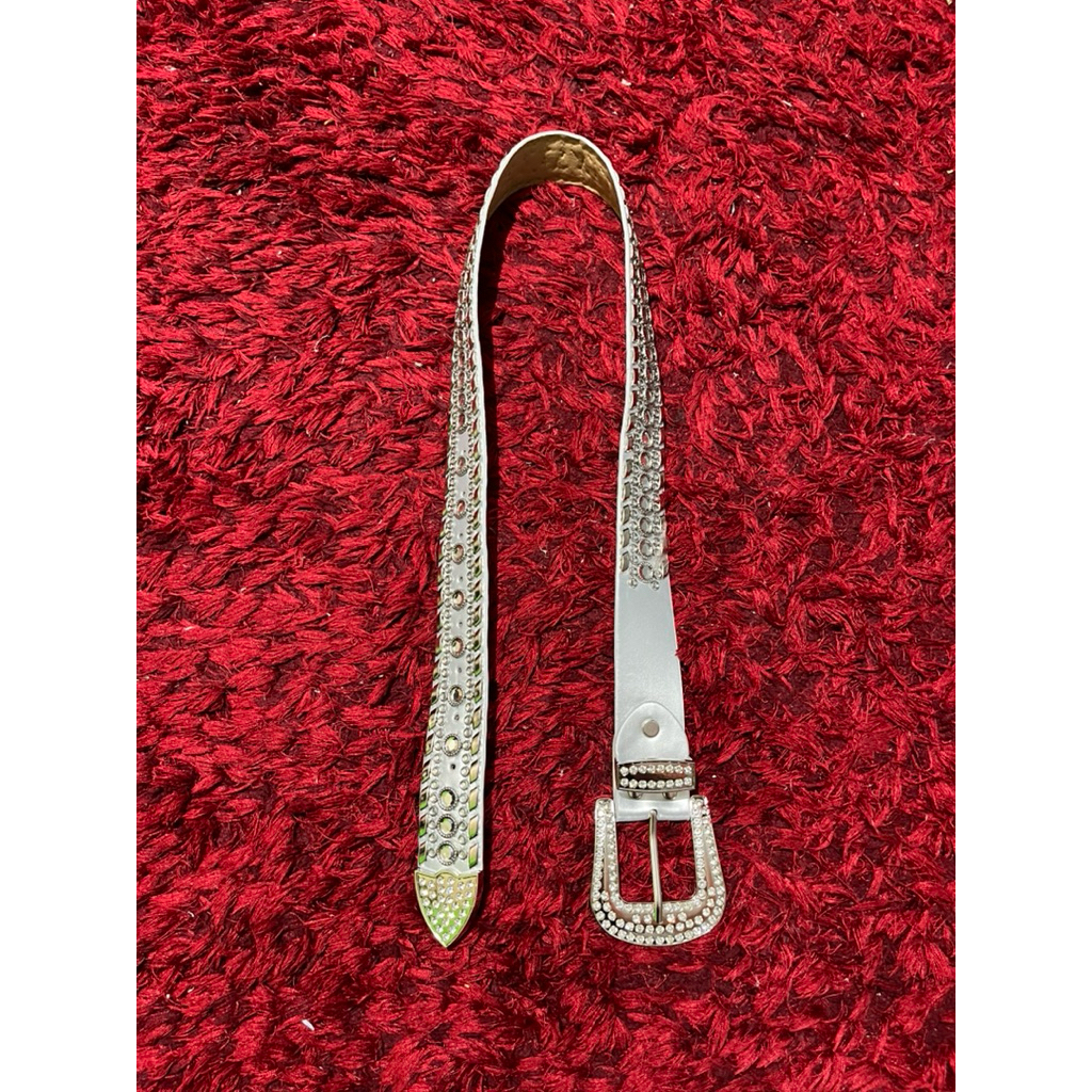 y2k belt rhinestone silver