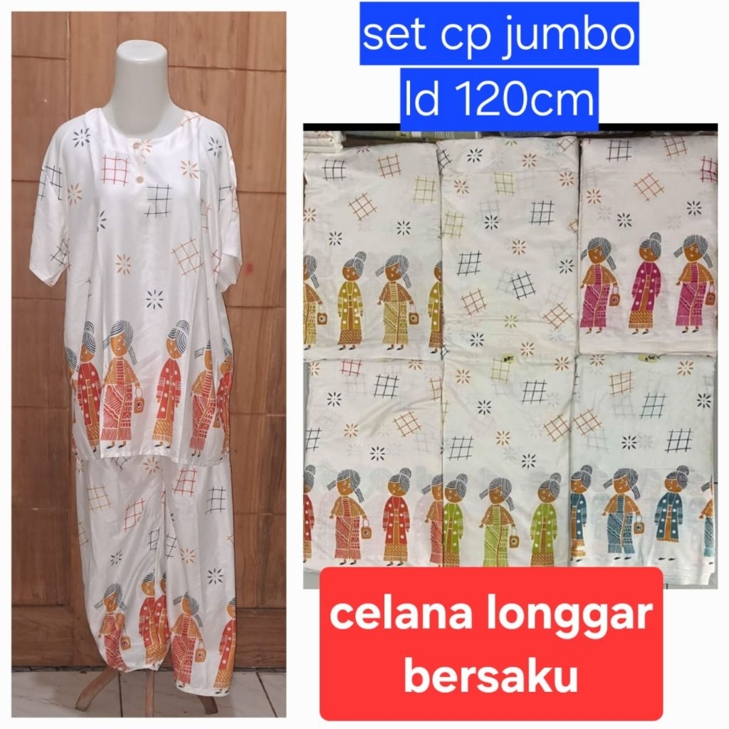 Setelan celana panjang motif bu tedjo (size jumbo)