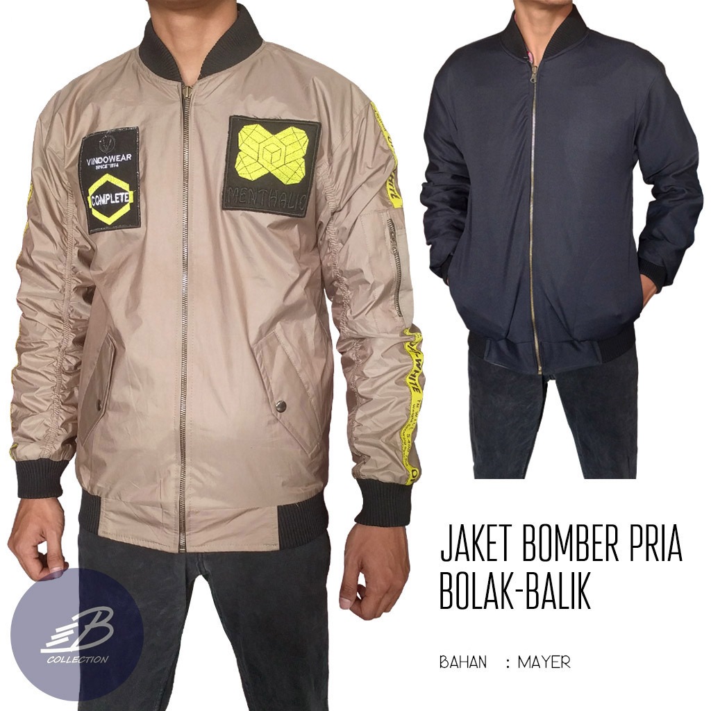 Jaket Bomber Off-White Pria Bolak-Balik Parasut Taslan & Mayer Kombinasi Fleece - Jaket Motor BB Bor