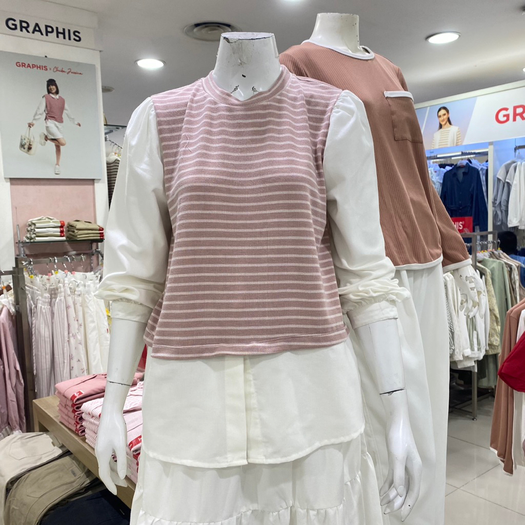 GRAPHIS BLOUSE RANGKAP MOTIF GARIS WANITA MATAHARI SPESIAL LEBARAN