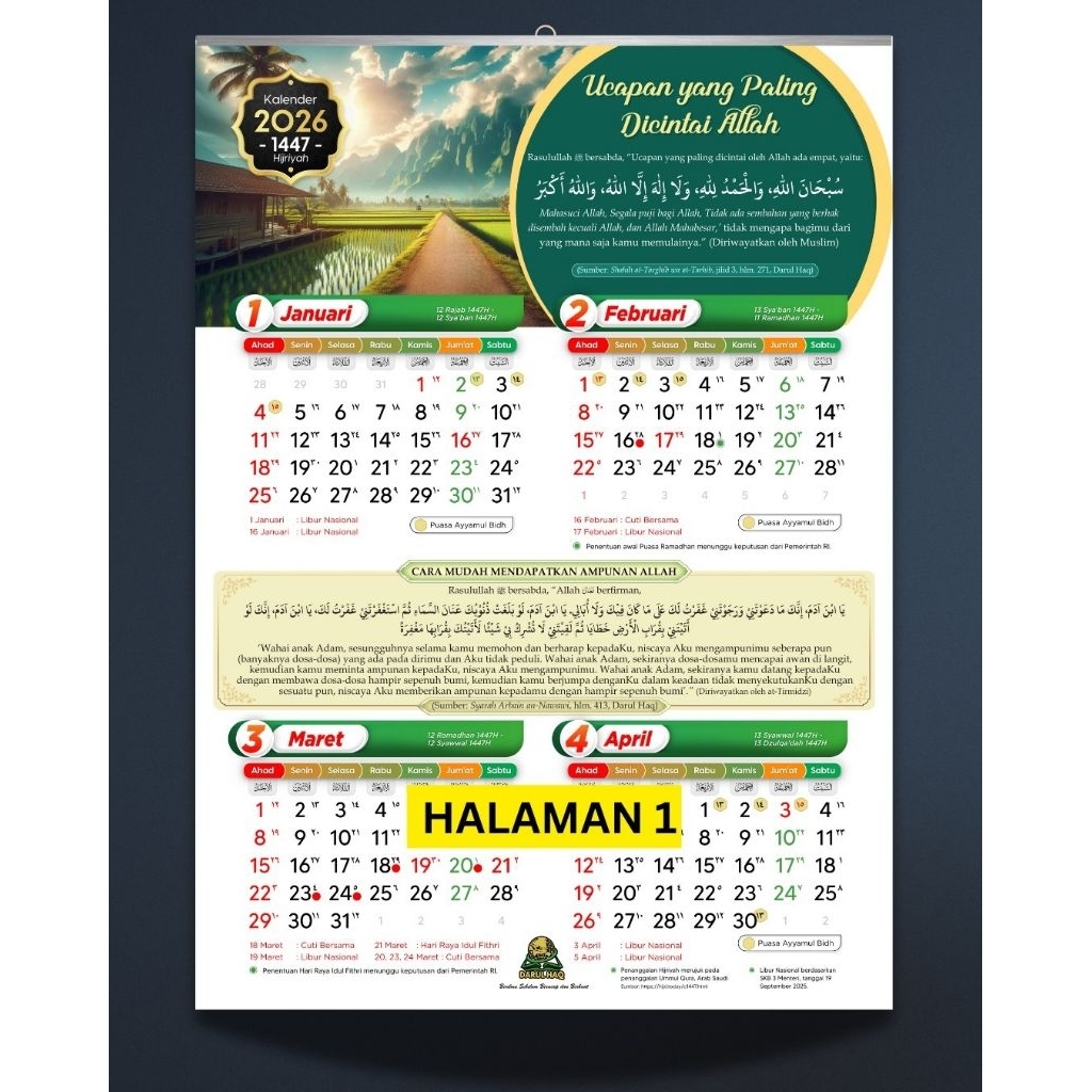 Kalender 2026 M / 1447–1448 H Darul Haq - Bukan Kalender Biasa Termurah