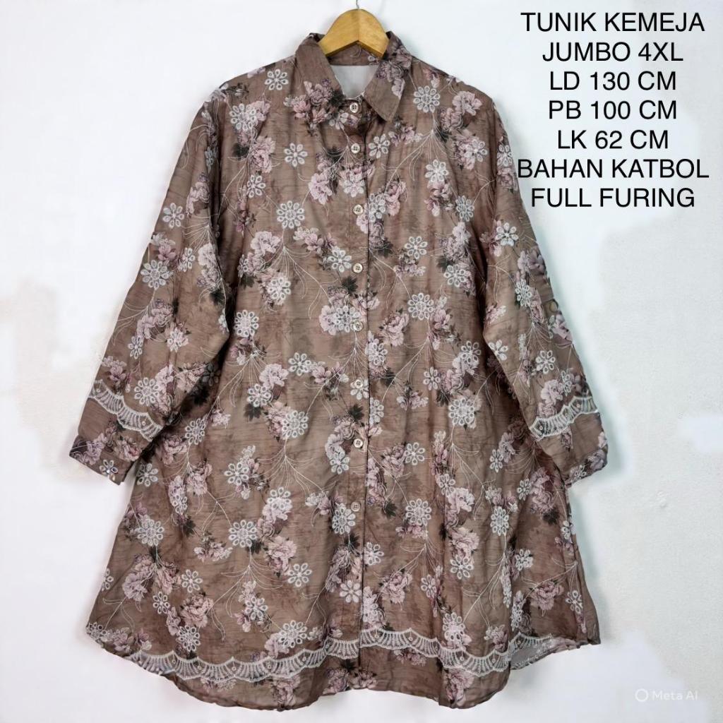 Tunik Kemeja Jumbo Ld 130 Cm Bahan Katun Bordir Katbol Model Kekinian - Luna Tunik