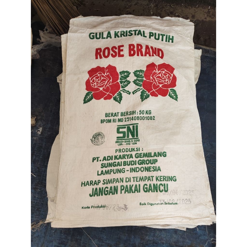 KARUNG PLASTIK BEKAS GULAr ROSBREN 50kg ukuran60x100