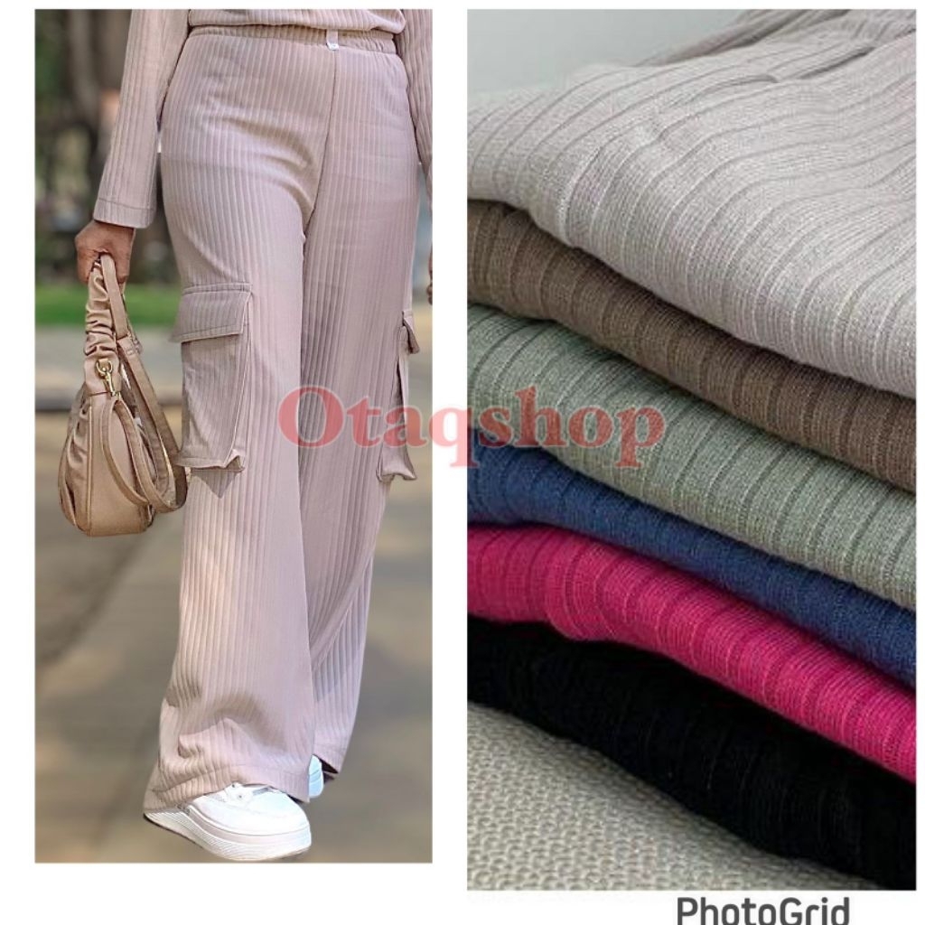 PROMO Cargo Pants HW // Celana Kulot Kargo Wanita // Loose Cargo Pants // Cargo Pants Knit Premium