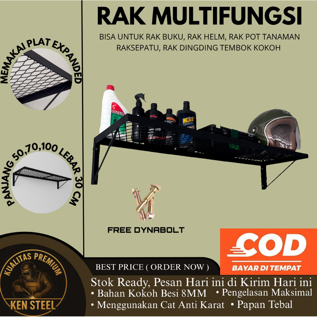 Rak Dinding Multifungsi Besi Kuat – Rak Helm, Rak Buku, Rak Sepatu, Rak Pot Tanaman, Rak Ambalan Pot