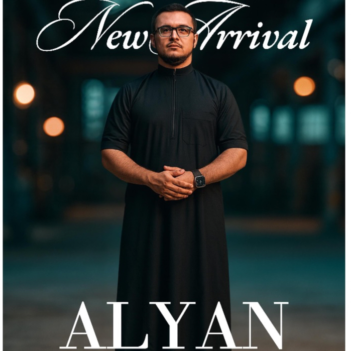 Jubah Pria ALYAN – Baju Muslim Lengan Pendek Kerah Kaos & Resleting Depan | ArabTsaub