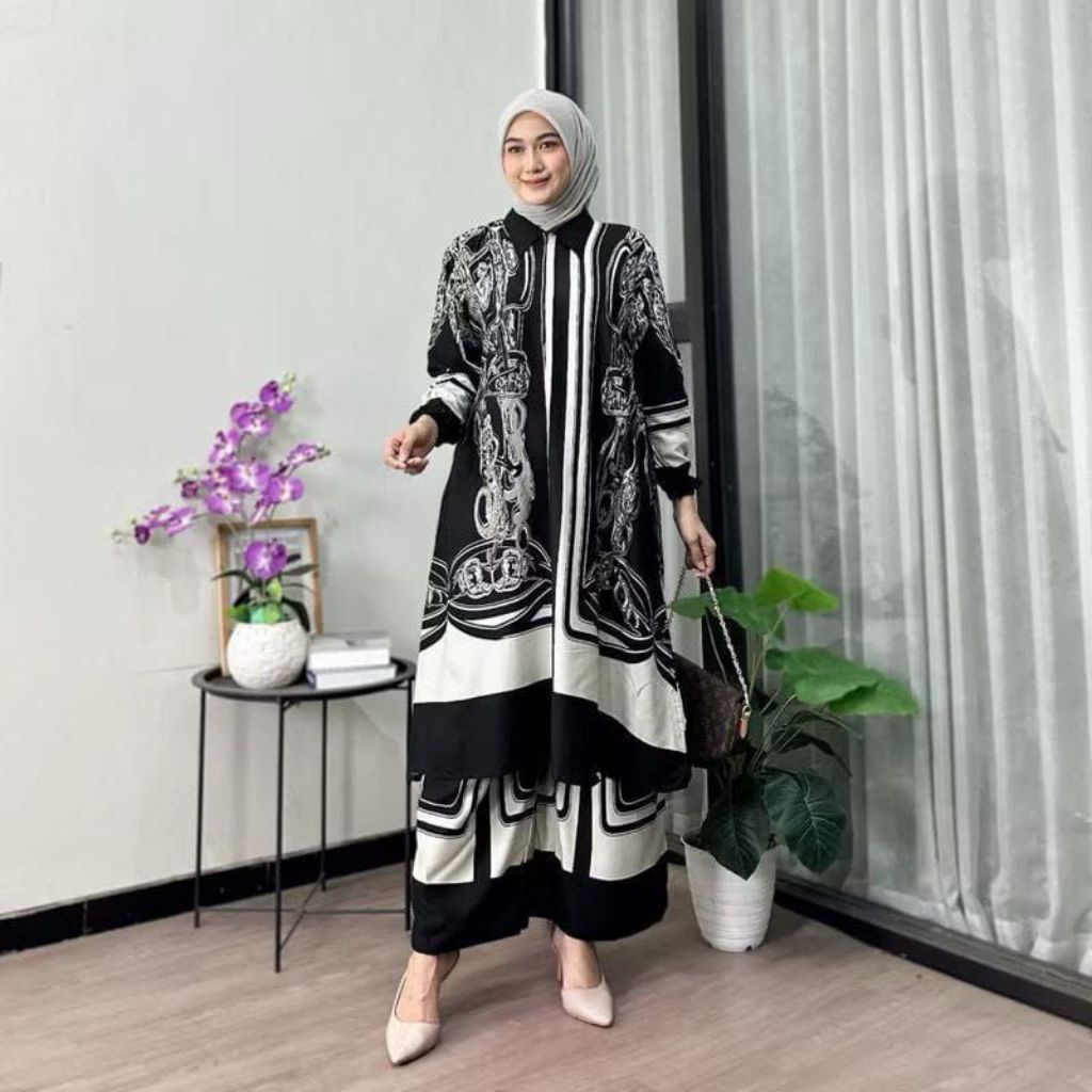 BAJU SETELAN TUNIK WANITA KEKINIAN ONE SET TUNIK PEREMPUAN