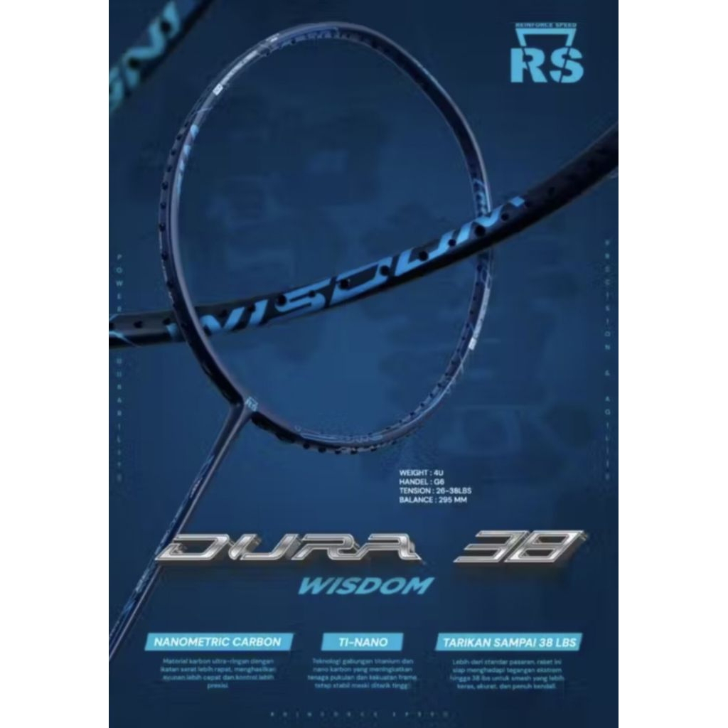 Raket Badminton RS DURA 38 Original Free Tas+Senar