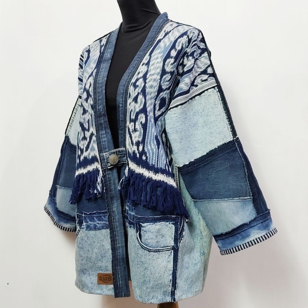 Jaket Kimono Denim Tenun