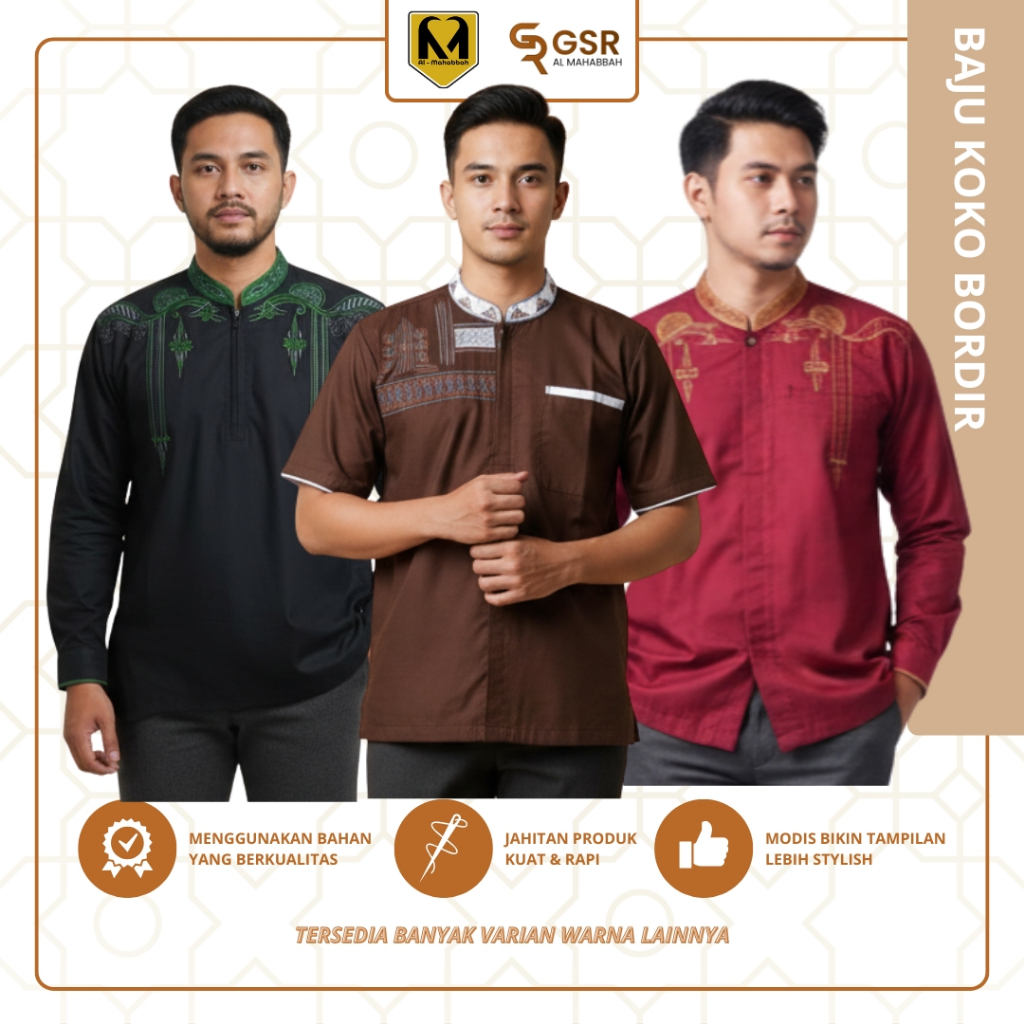 Baju Muslim Koko Al Madani bordir Grosir Murah lengan panjang