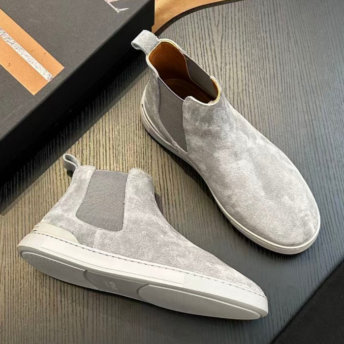 VVIP Quality Zegna Triple Suede Foot and Ankle Chelsea Boots Men's Grey