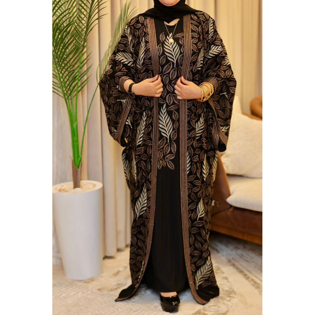 Abaya Inner outer Wanita Dewasa Mesir Kaftan Bordir Set Pashmina original Premium Gamis Muslim Arab 