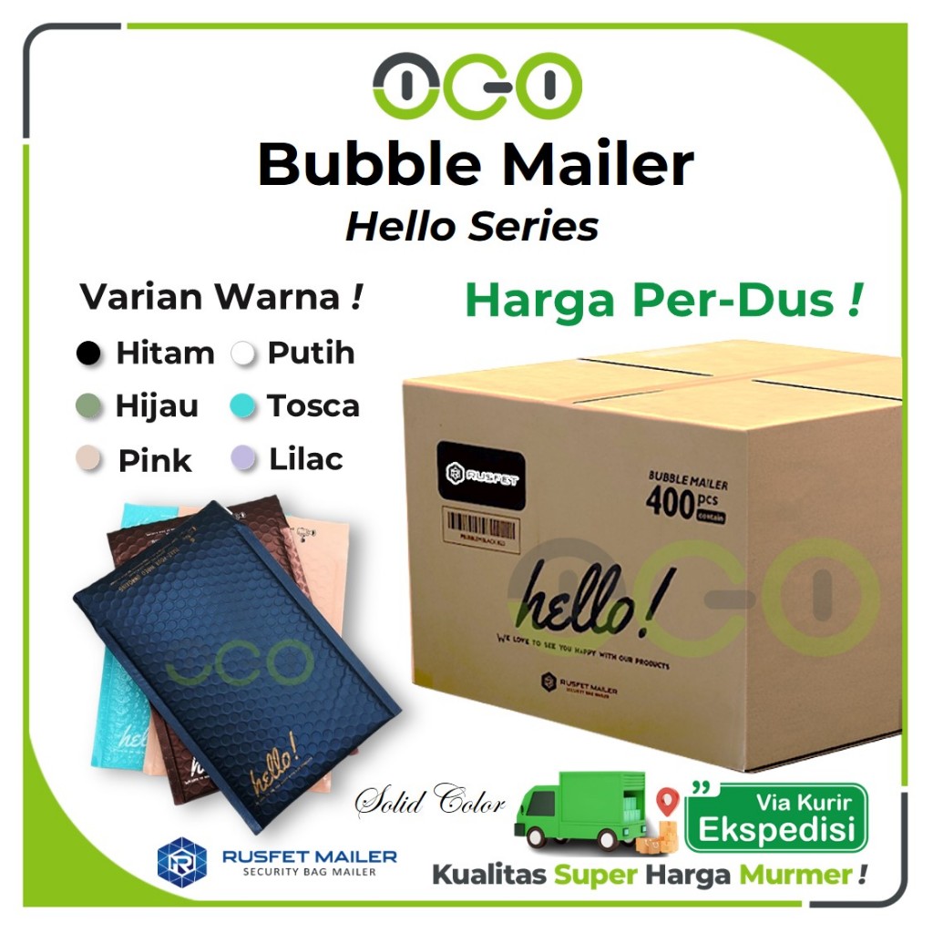 Amplop Bubble Mailer HARGA PER-DUS Rusfet Hello Series / Security Bag Mailer Solid Color [EKSPEDISI]