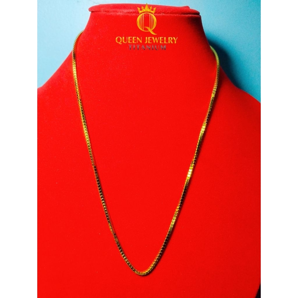 Kalung Emas Titanium Premium – Model Box Flat Mewah & Tahan Lama | Queen Jewelry Titanium