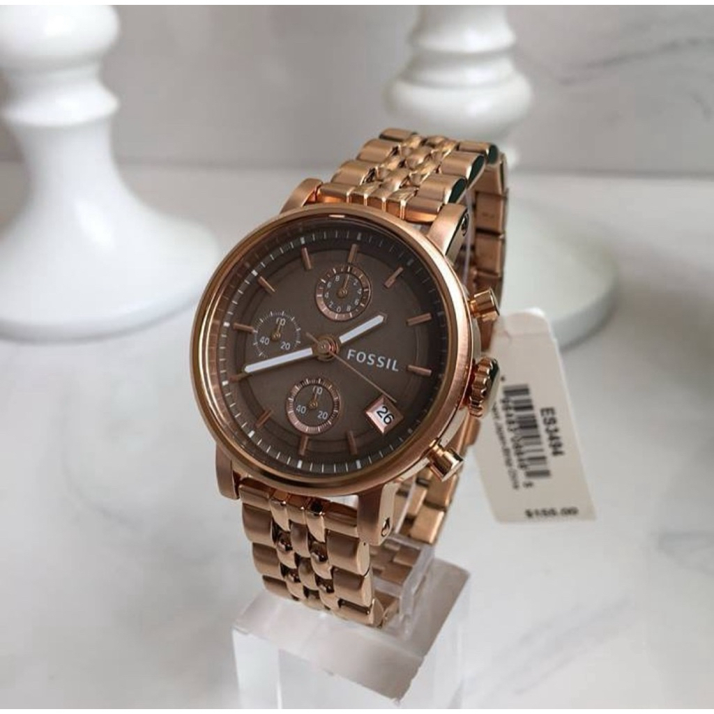 ES3494 Boyfriend Chronograph Rose Tone Dial Brown Stainless Steel Watch