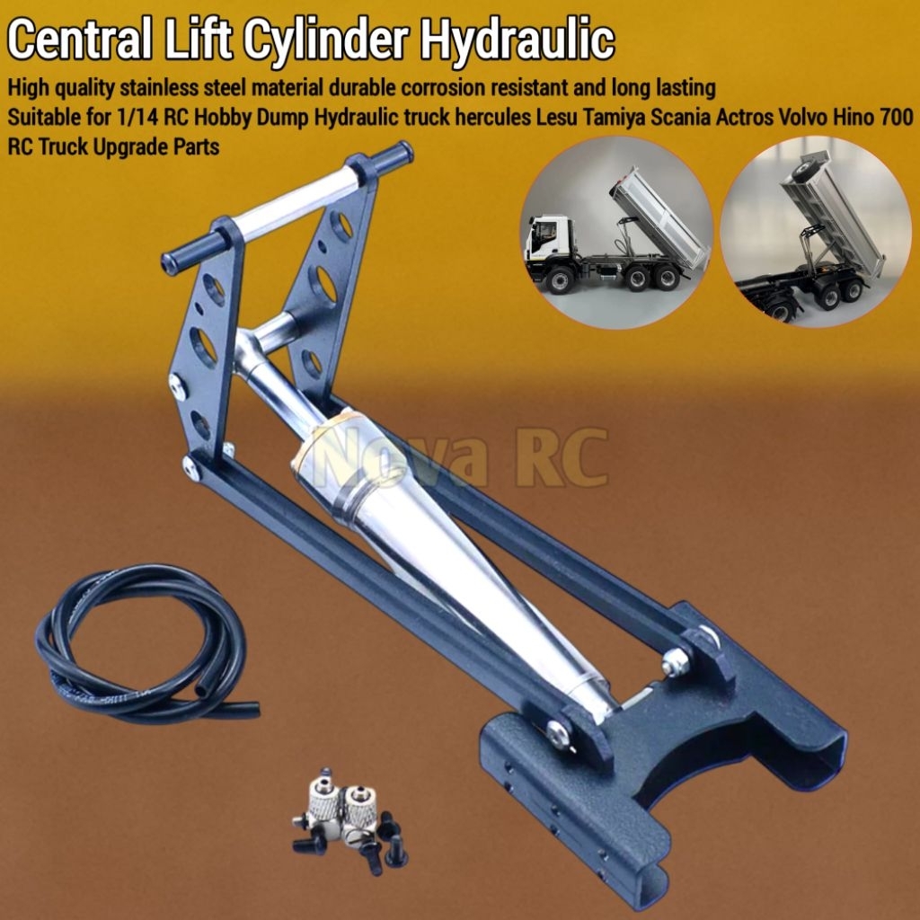 Central Lift Cylinder oil Hydraulic material logam tahan karat cocok untuk Rc truk dump 1/14 hercule