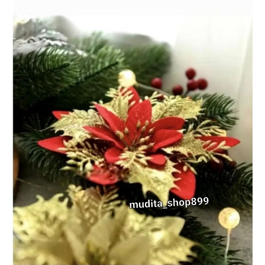 HIASAN BUNGA NATAL PONSENTIA GLITER