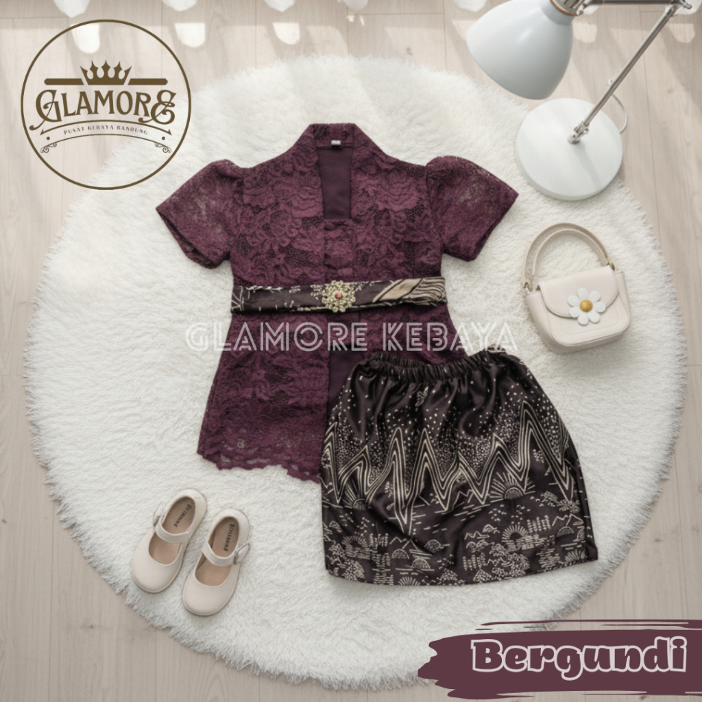 Setelan Kebaya Bayi Anak Perempuan Kutubaru Brokat Furing Rok Pendek Adem Usia 1 Sampai 8 Tahun