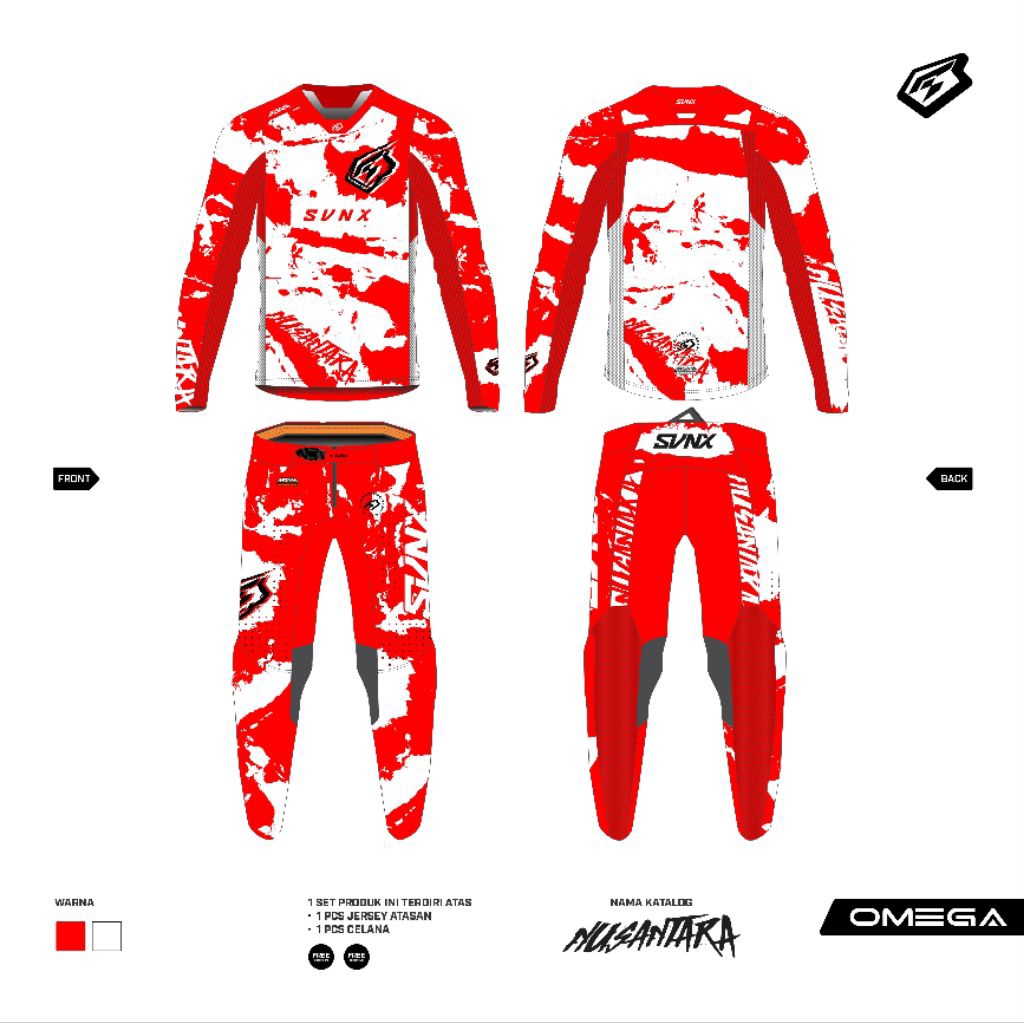 GEARSET TYPE OMEGA NUSANTARA SERIES / JERSEY SET MOTOCROSS SVNX / JERSET TRAIL SPECIAL DESIGN INDONE