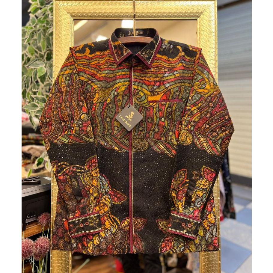 Lano Batik Semi Jas - Kemeja Batik Smock Semi Jas - Kerang Laut - Baju Batik Pria - Kemeja Batik Pri