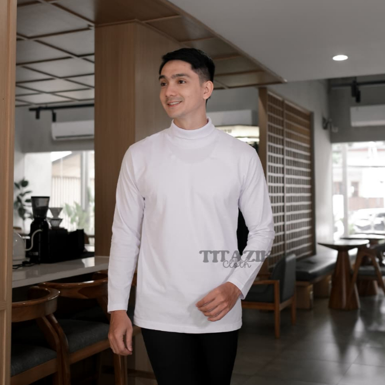 Kaos TurtleNeck Pria Jumbo/Big Lengan Panjang Kerah Tinggi