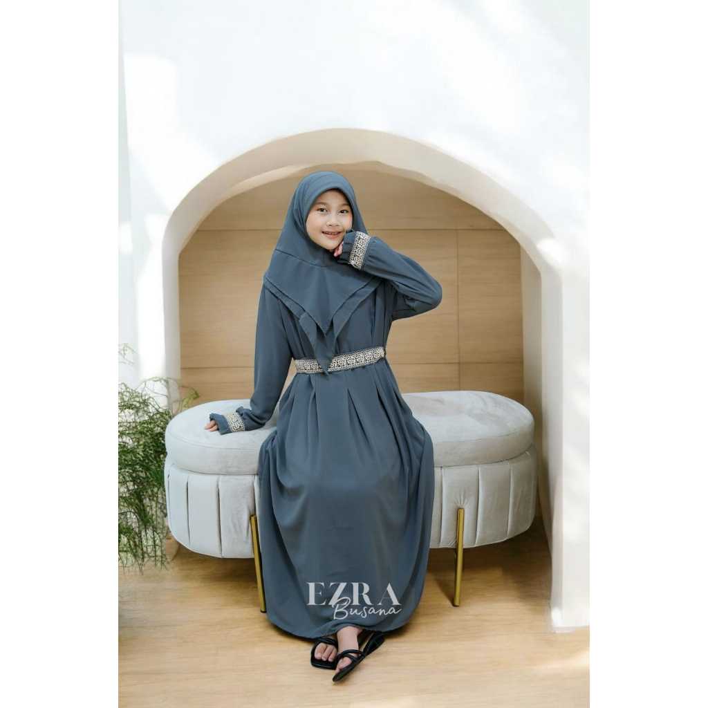 Gamis Anak Perempuan Almira Renda Mewah 5 Warna putih manasik haji, baju ngaji, lebaran, pesta