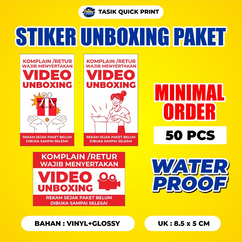 Sticker Wajib Video Unboxing Vinyl Waterproof Murah