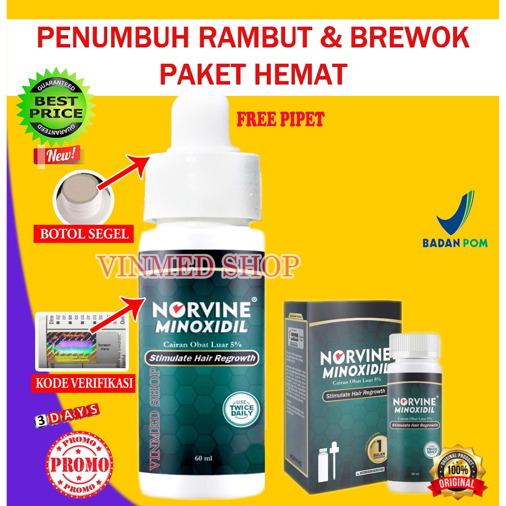 NORVINE Minoxidil 5% Original Penumbuh Rambut Sudah BPOM