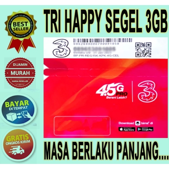 ME80 Kartu Perdana Tri Happy AON 3GB Segel Nasional