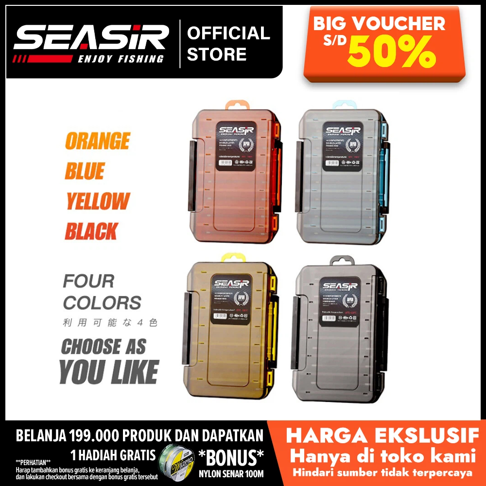 [OFFICIAL] SEASIR Double Side Fishing Box Kotak Plastik Penyimpanan Umpan Pancing Dua Sisi Kotak Aks
